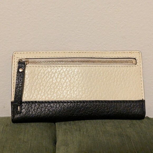 Kate Spade Genuine Black Cream Leather Color Block Bifold Wallet - Picture 2 of 9